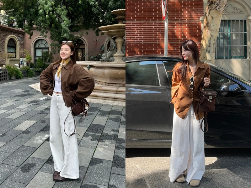 phối đồ Gam màu trắng – nâu