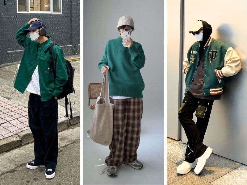 Cách phối outfit nam màu xanh lá cho da vàng