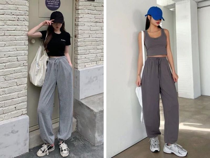 áo croptop và tanktop với quần jogger nữ