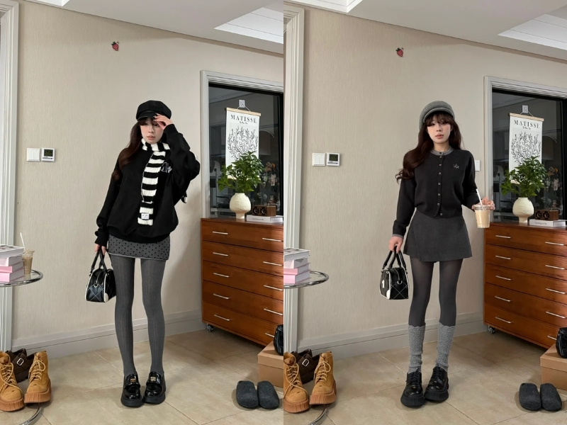 Phối bộ đôi xám với đen