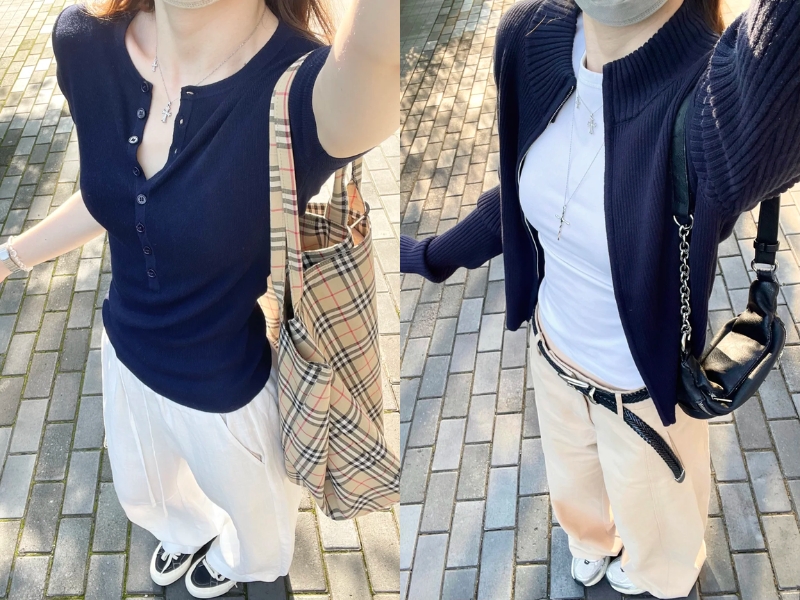 Phối đồ màu trắng kết hợp màu xanh navy 