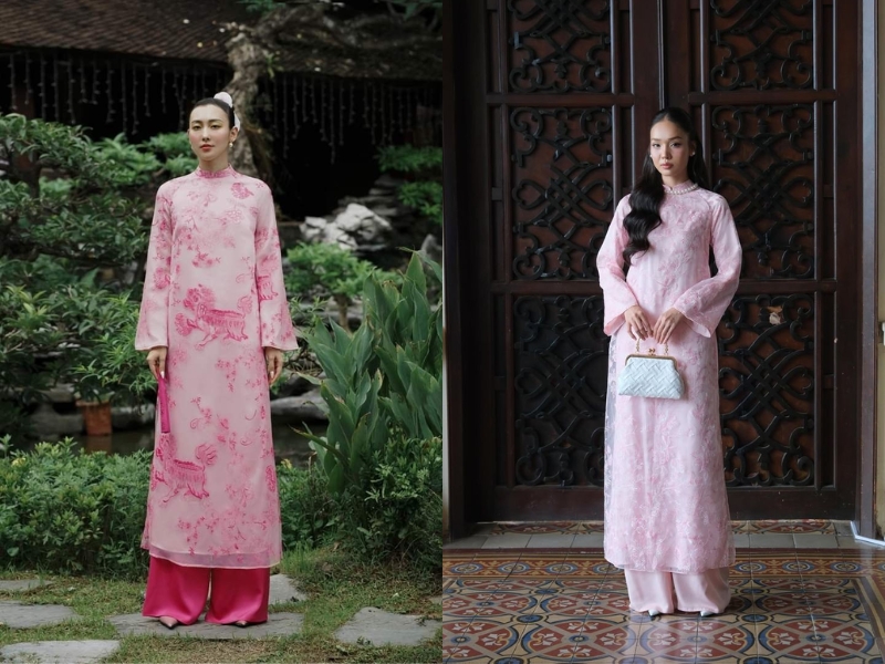 áo dài màu hồng đất cho nàng da ngăm