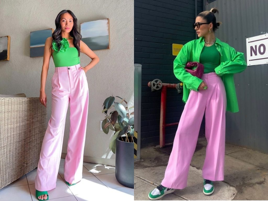 Cặp màu tương phản hồng – xanh lá