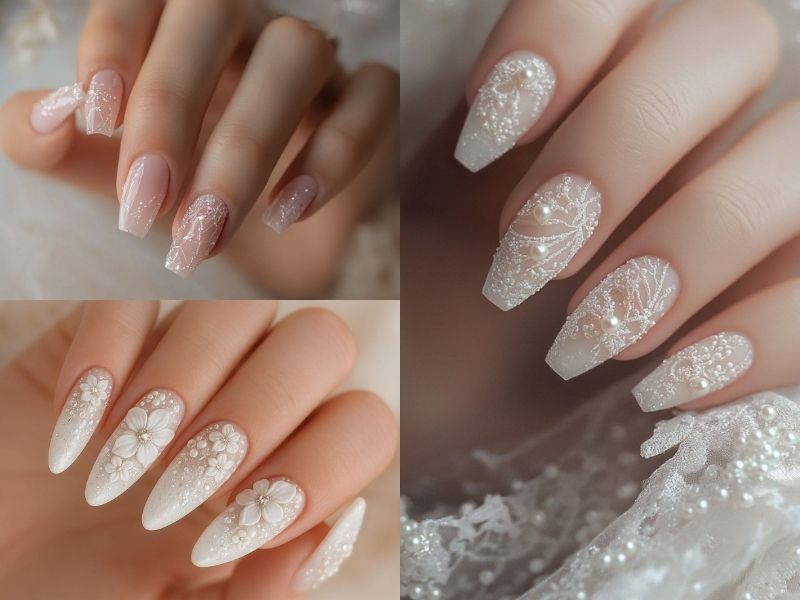 mẫu nail cô dâu trắng