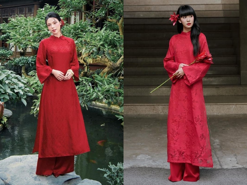 phối áo dài đỏ với quần màu đỏ