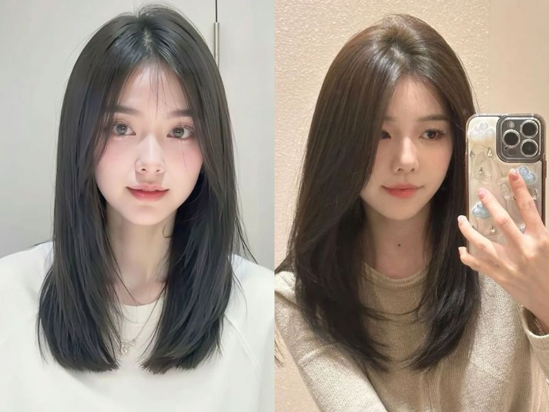 tóc mái bay mặt tròn trán ngắn