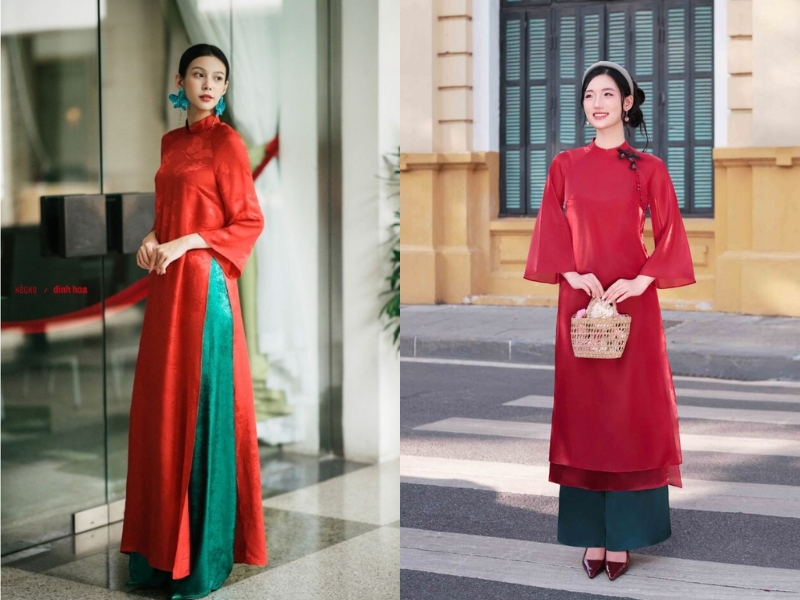 phối đồ kết hợp đỏ – xanh rêu