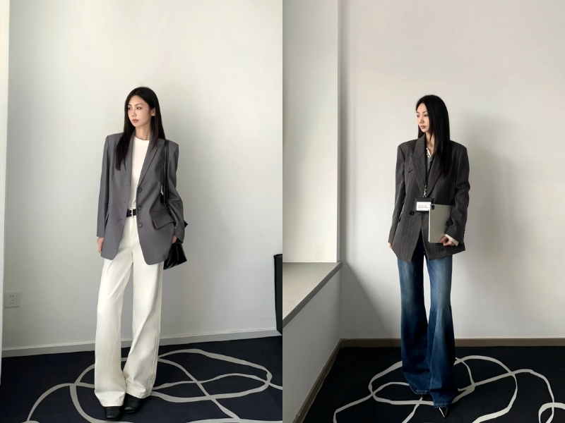 phối đồ với áo blazer xám