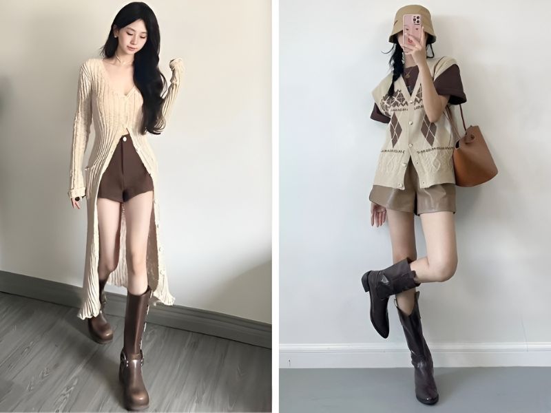 Phối quần nâu và áo màu be