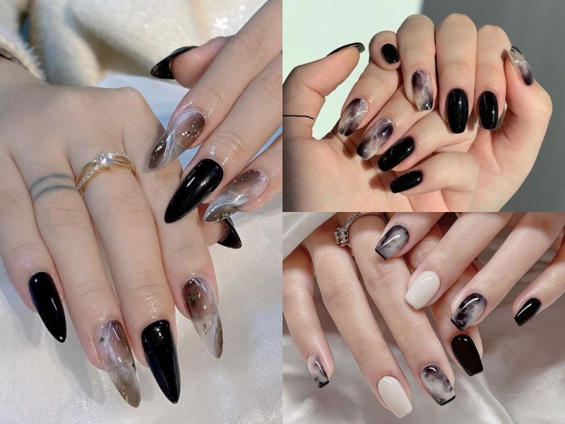 nail vân đá đen