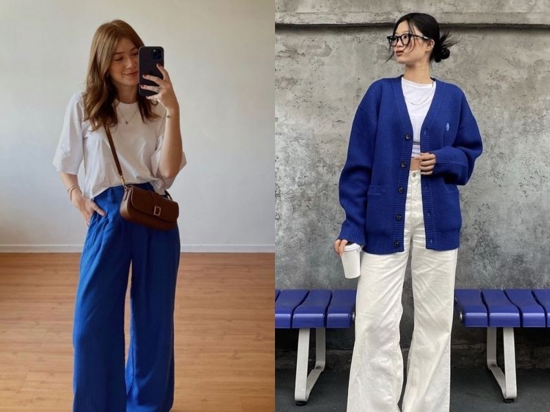 phối đồ với sắc xanh coban – trắng
