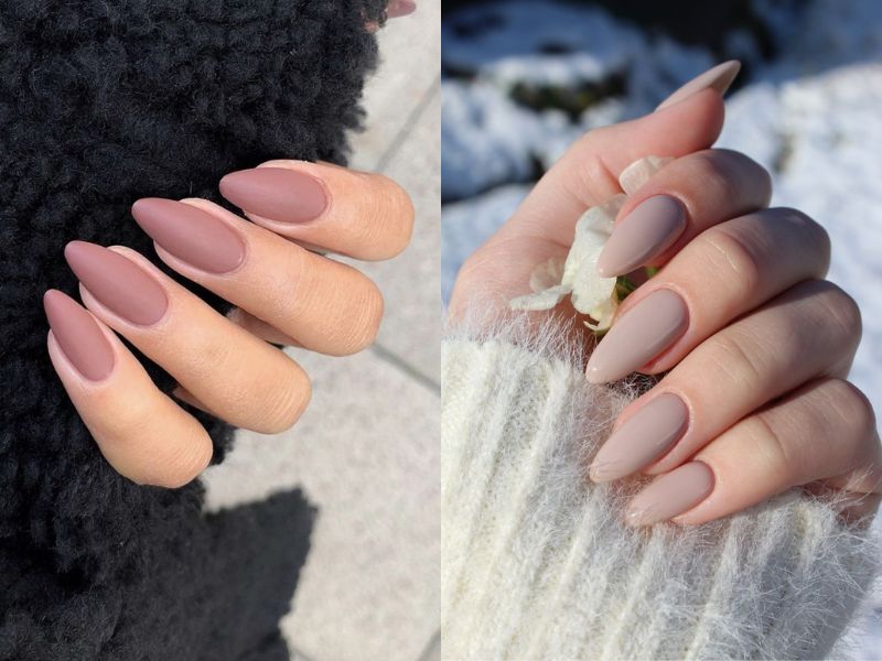 mẫu nail màu nude nhám