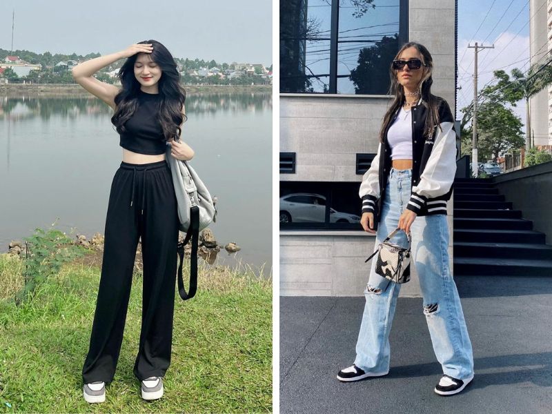 áo croptop và quần với áo bomber