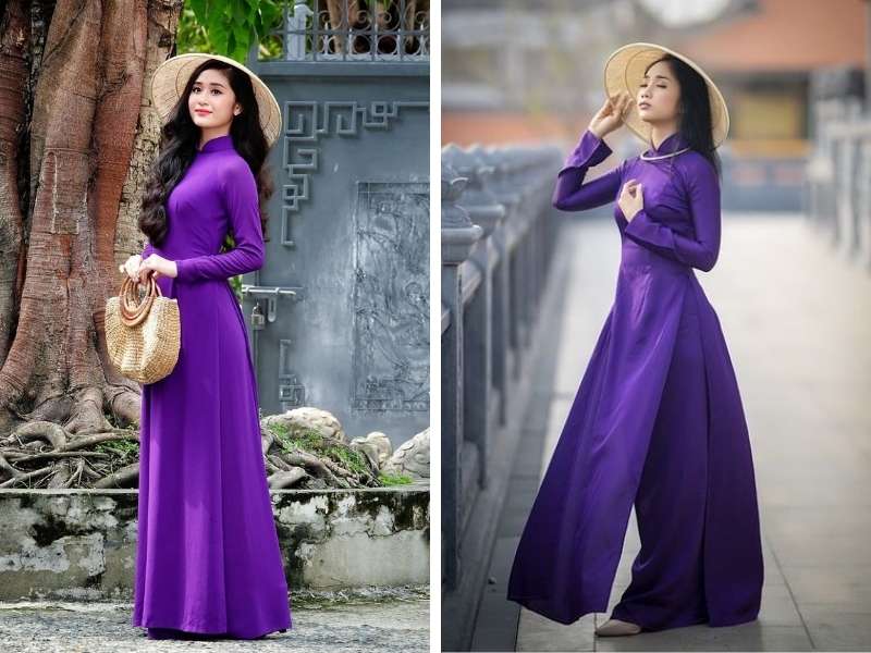 Cách phối màu áo dài tím Huế