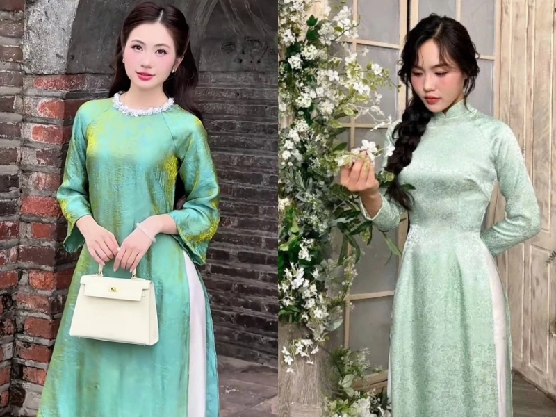 phối đồ áo dài xanh ngọc – trắng