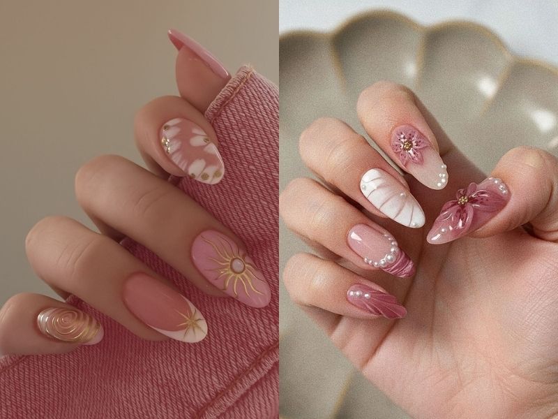 nail màu hồng thiết kế