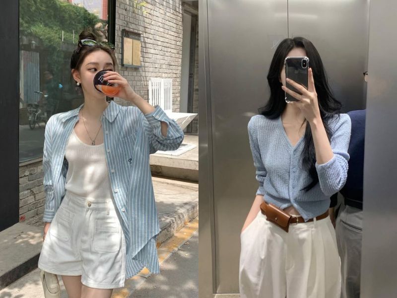 phối đồ minimalism màu xanh lam