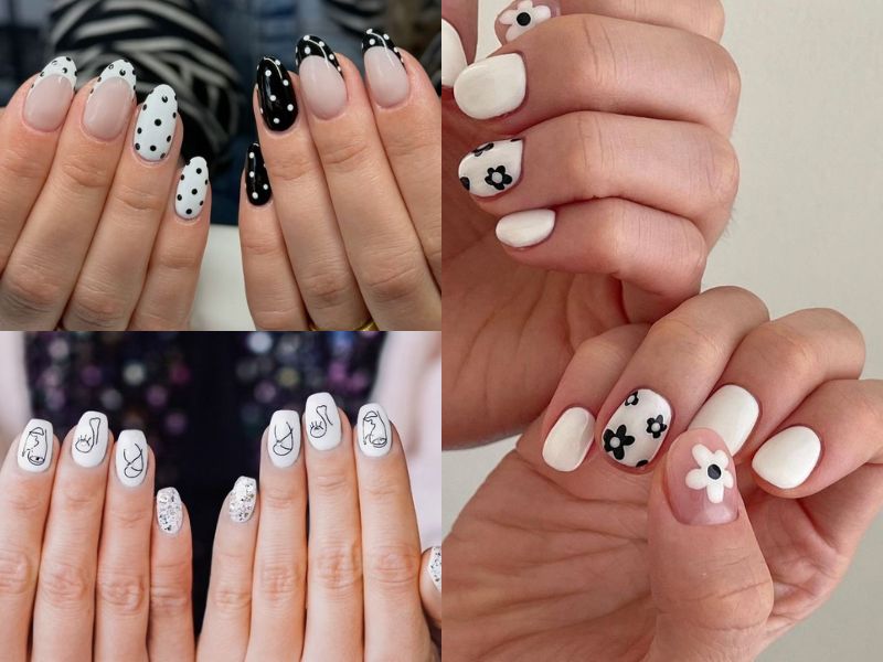 mẫu nail trắng đen