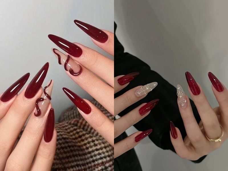 nail móng nhọn màu đỏ