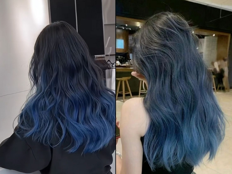 Tóc xanh đen ombre 