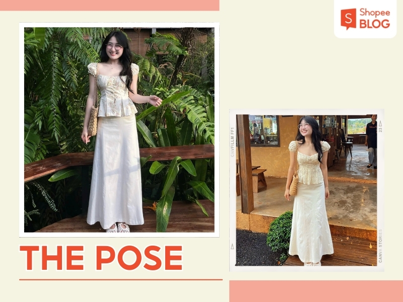 shop bán chân váy màu kem The Pose
