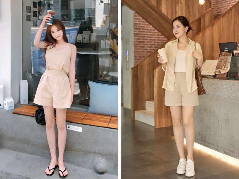 Phối áo màu kem và quần màu kem