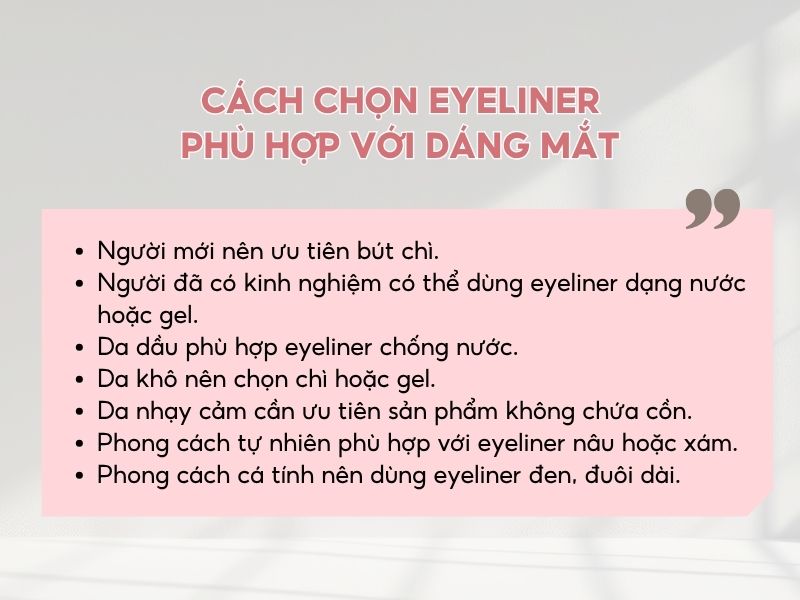 Hướng dẫn cách lựa chọn eyeliner phù hợp với dáng mắt
