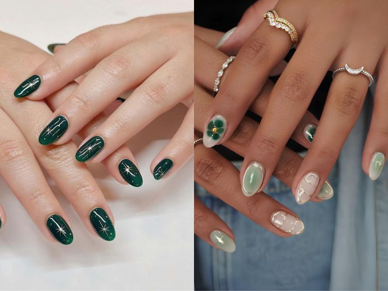 nail xanh lá đậm