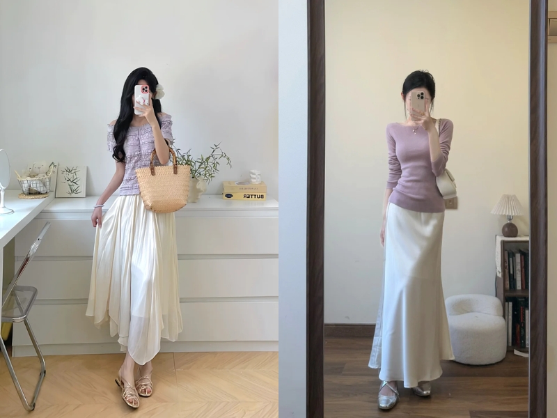 Tím pastel kết hợp với kem 