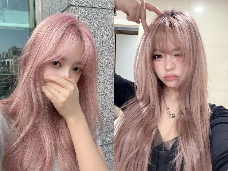 nhuộm tóc nâu hồng trà sữa