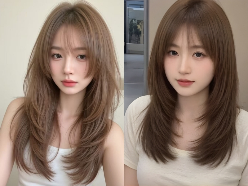 Tóc mái thưa tỉa layer cho mặt tròn