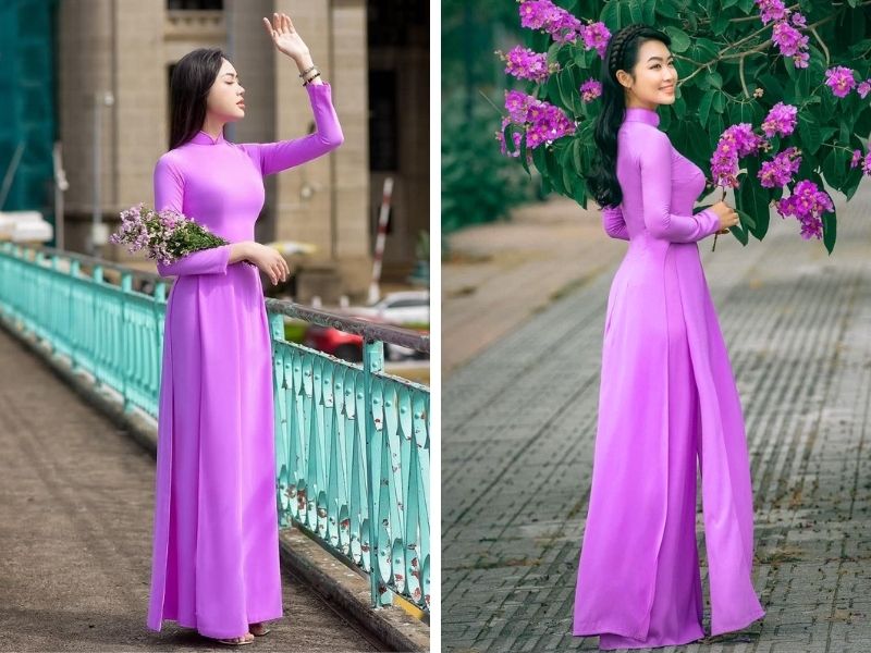 Cách phối màu áo dài tím hoa cà