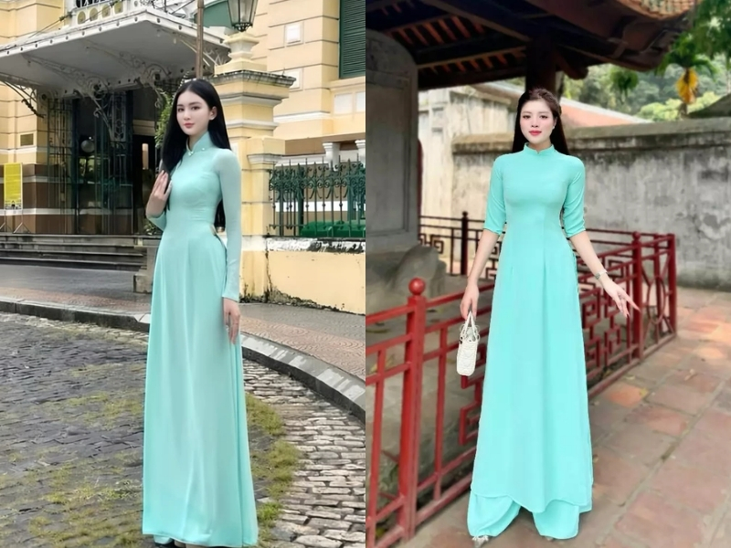 Phối ton-sur-ton áo dài xanh ngọc