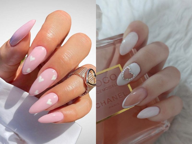 nail màu hồng và trắng