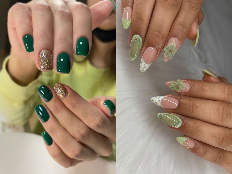 nail tết màu xanh lá