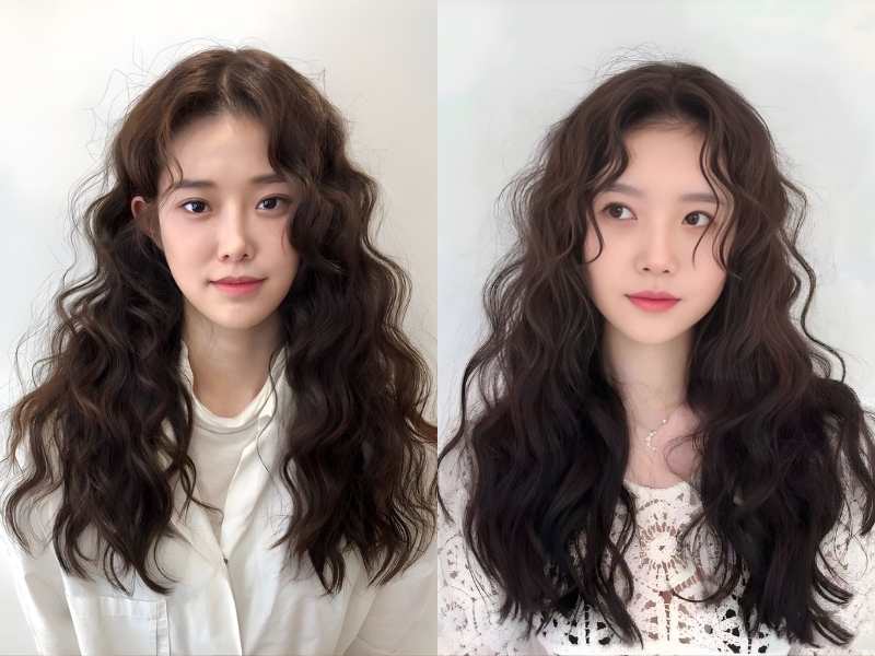 Tóc layer nữ mặt dài uốn xoăn