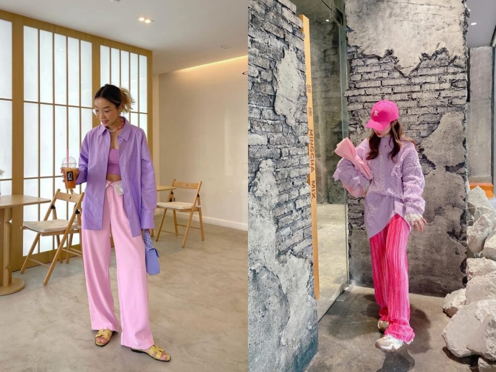 phối đồ màu hồng với màu tím
