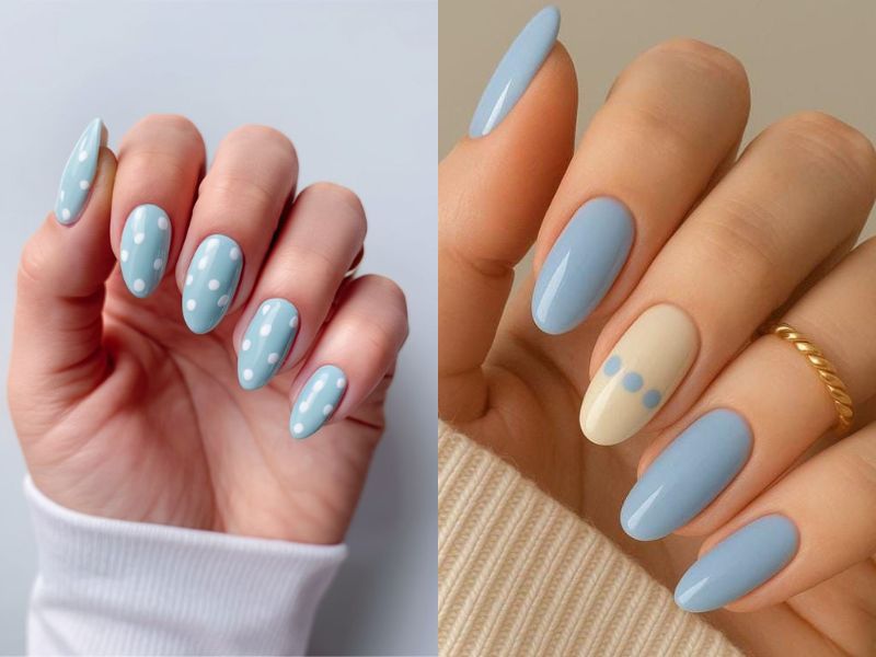 nail xanh pastel chấm bi