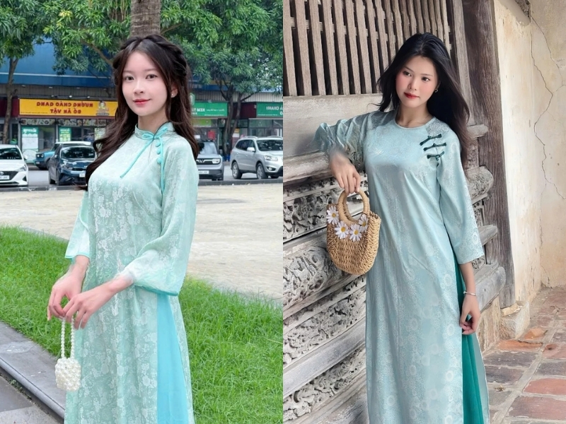 Áo dài xanh ngọc cùng quần đồng