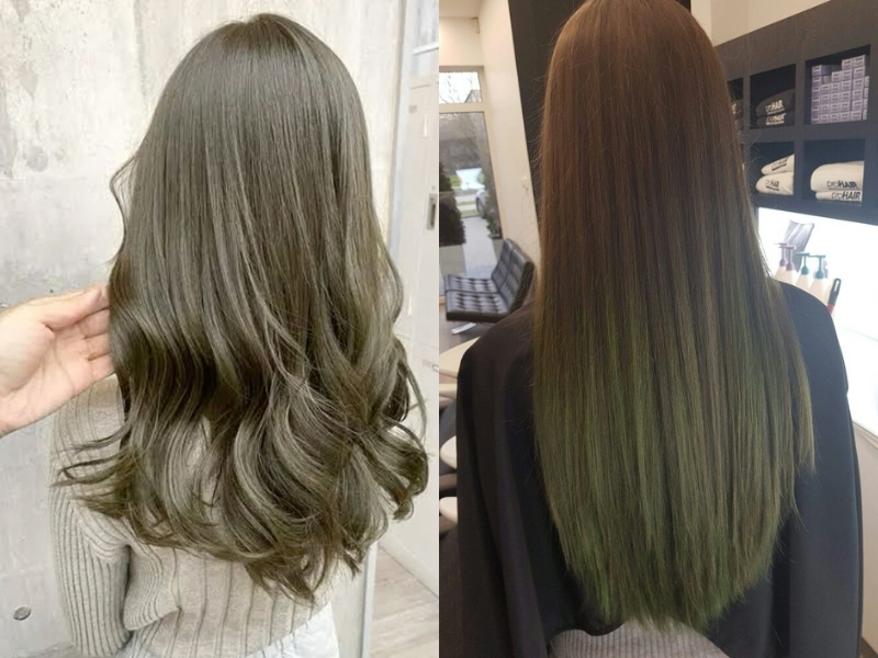 nhuộm màu xanh rêu nâu