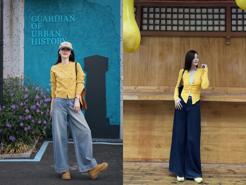 áo vàng và quần xanh denim