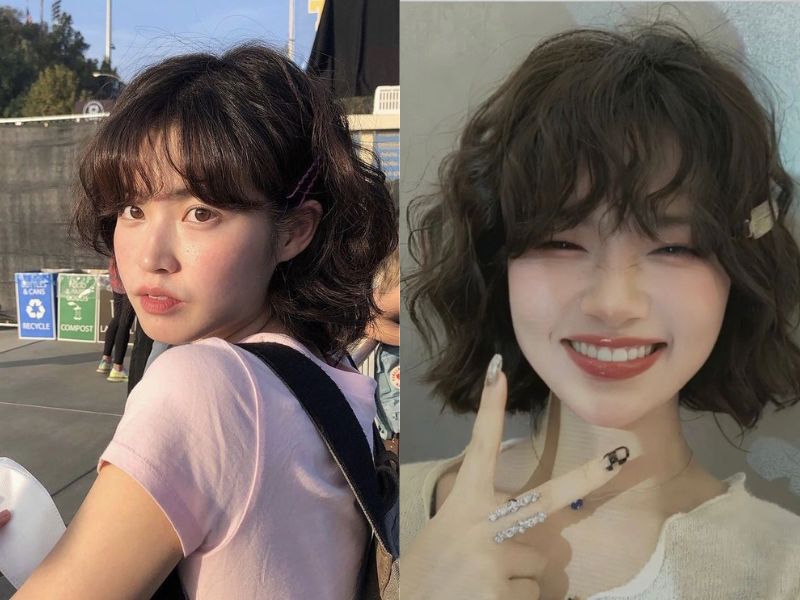 tóc ngắn mái ngang uốn xoăn