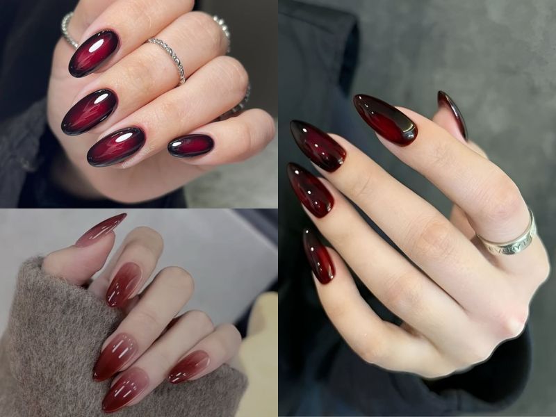 nail đỏ rượu ombre