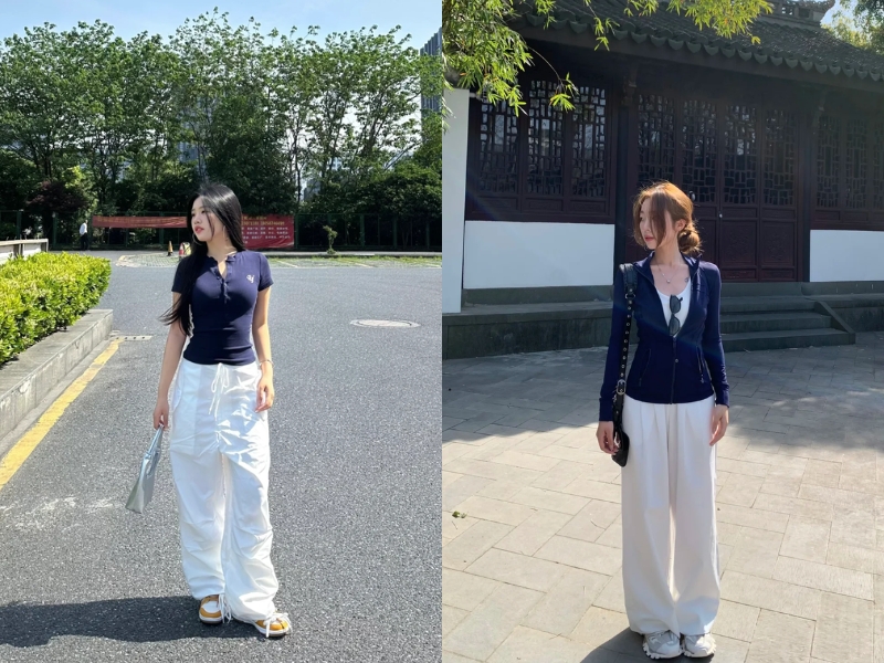 Sắc trắng thanh khiết hòa cùng màu xanh navy 