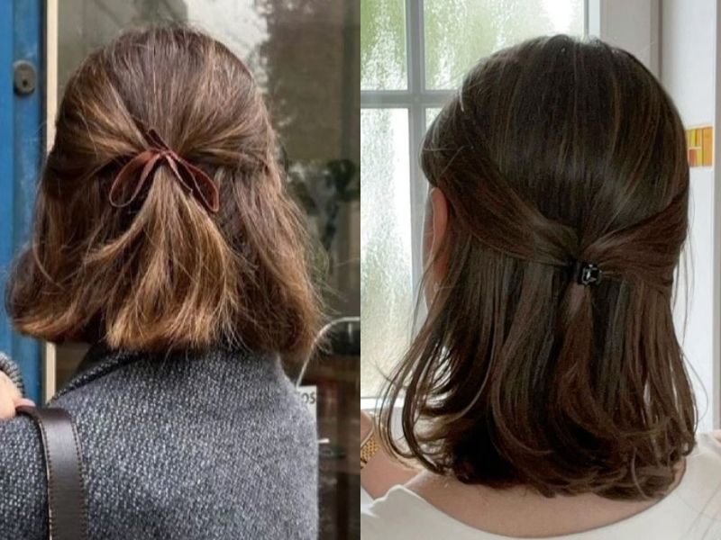 tóc ngắn buộc nửa đầu
