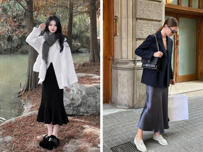 chân váy đuôi cá và áo blazer