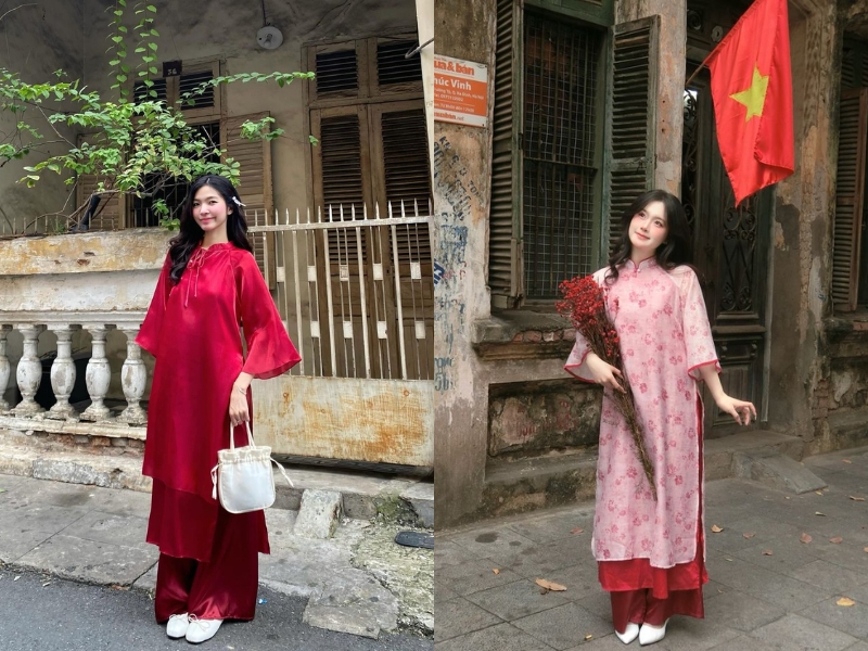Mẫu áo dài đỏ cách tân