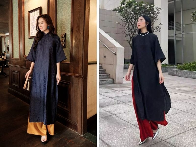 Cách kết hợp màu quần cho áo dài tím than