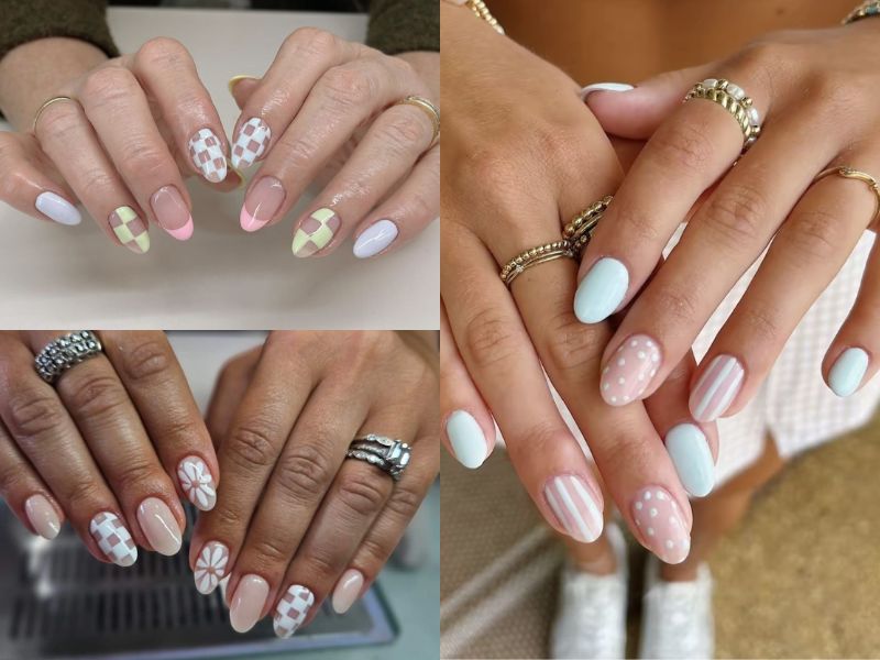mẫu nail kẻ ô caro