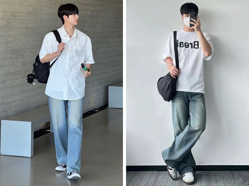 outfit với quần jeans nam